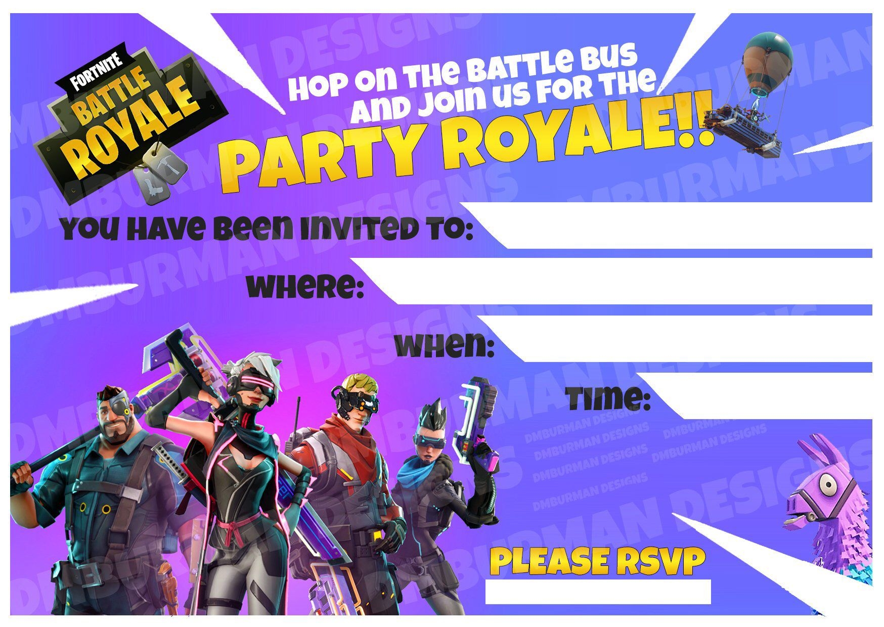 Printable Fortnite Birthday Invitations