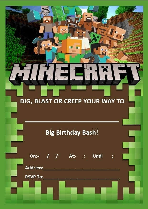 Printable Minecraft Birthday Invitations Printable Free Templates