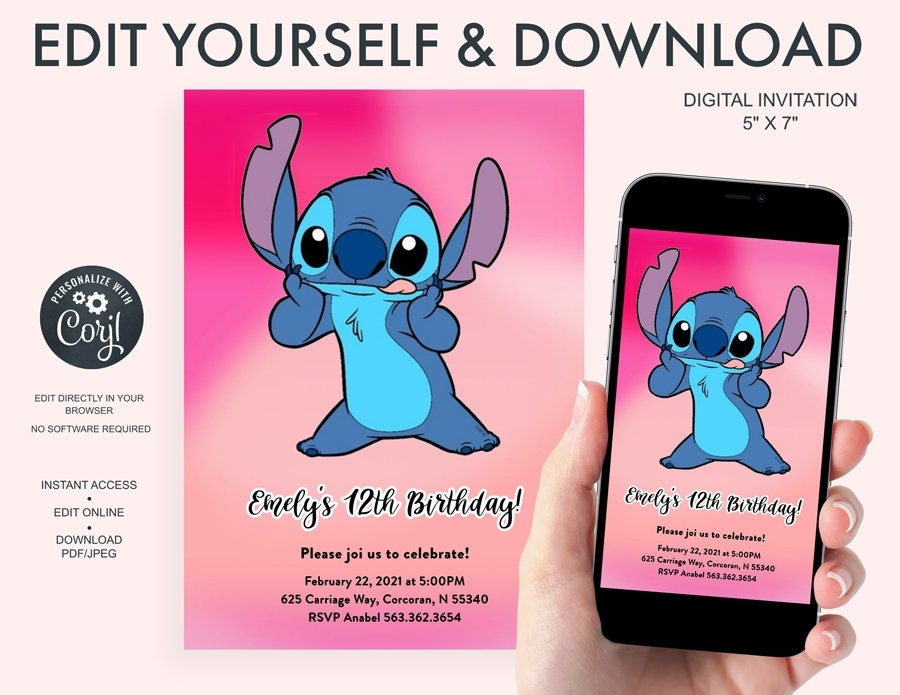 Printable Stitch Birthday Invitations