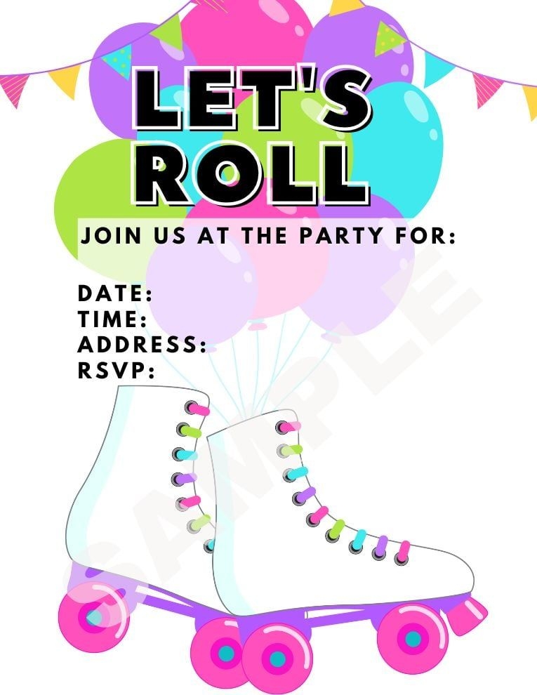 Roller Skating 10th Birthday Party Invitations Broccoli