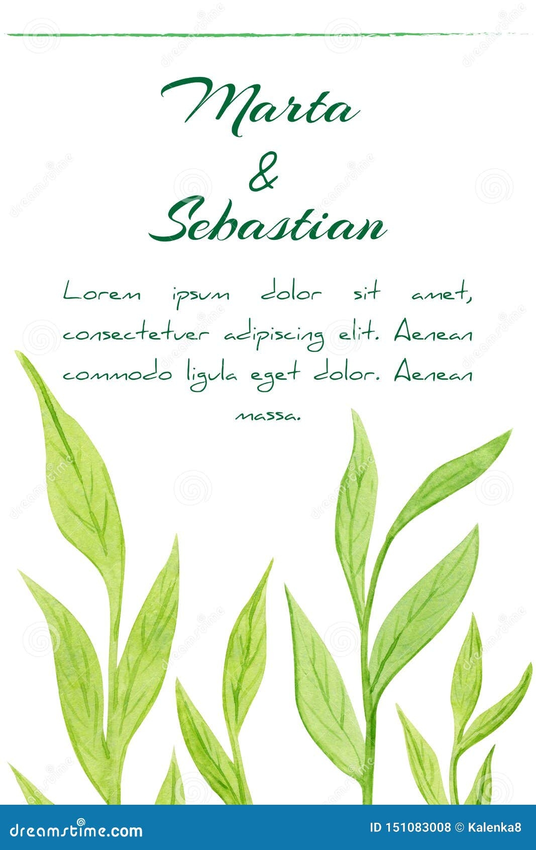 Simple Green Watercolor Leaves Card Design Floral Leaves Frame Stock 