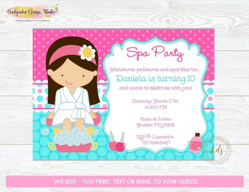 Spa Party Invitation Spa Birthday Party Invite Digital Etsy Spa