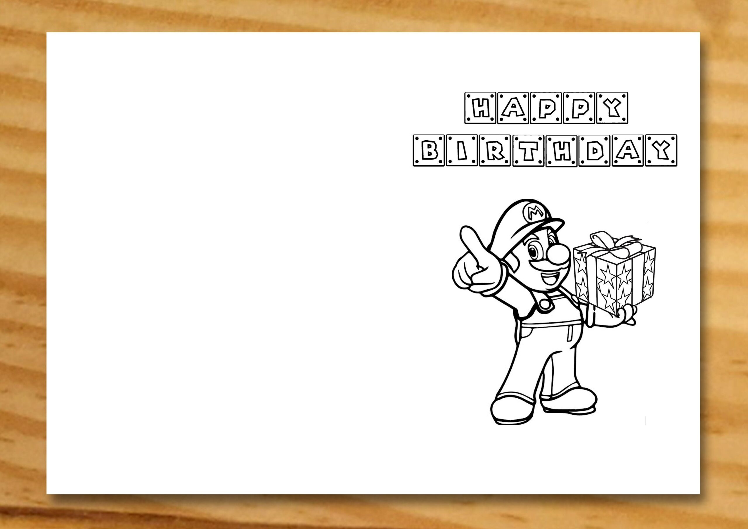 Super Mario Card Super Mario Birthday Card Super Mario Coloring Card 