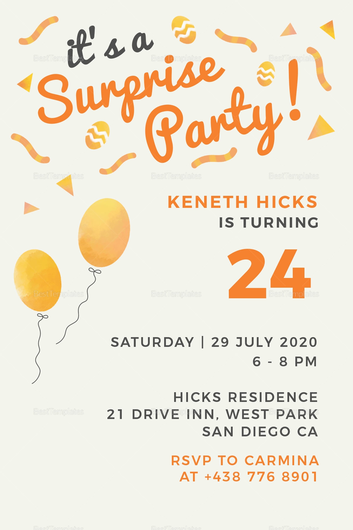 Surprise Birthday Party Invitation Design Template In PSD Word 
