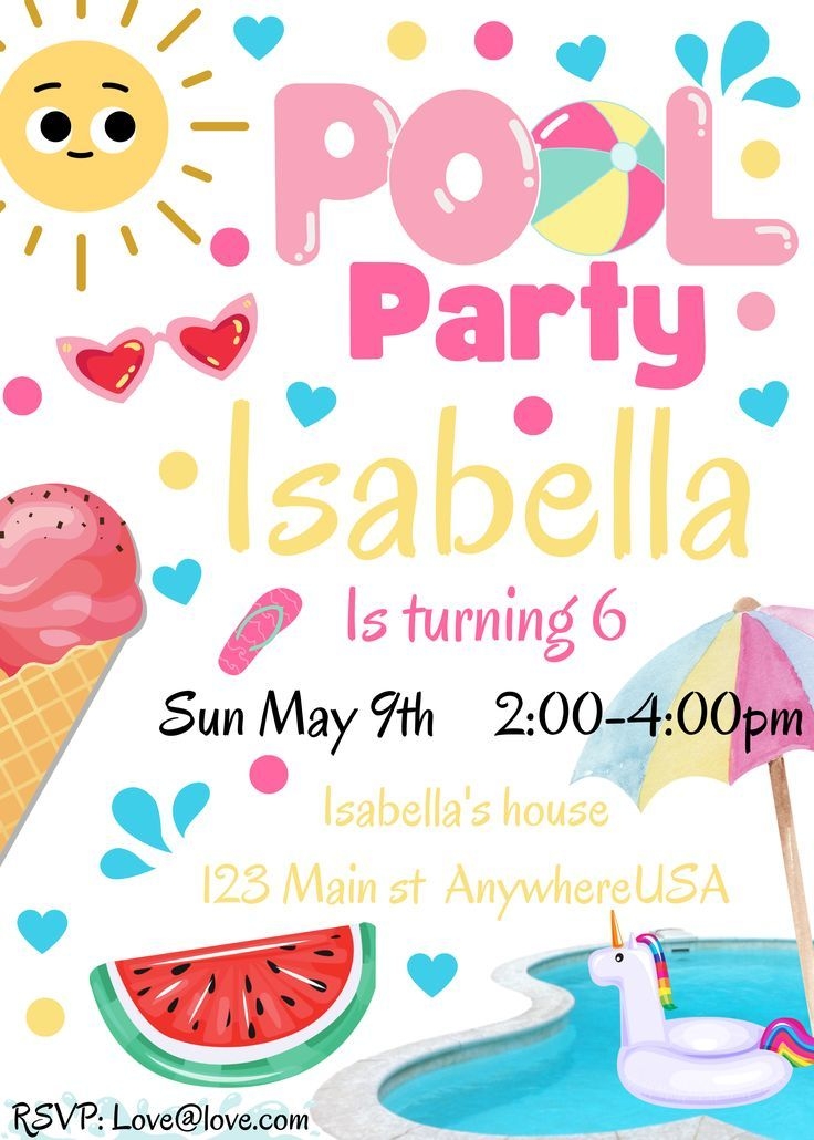 Swim Party Invitations Birthday Invitation Templates Invite Rainbow 