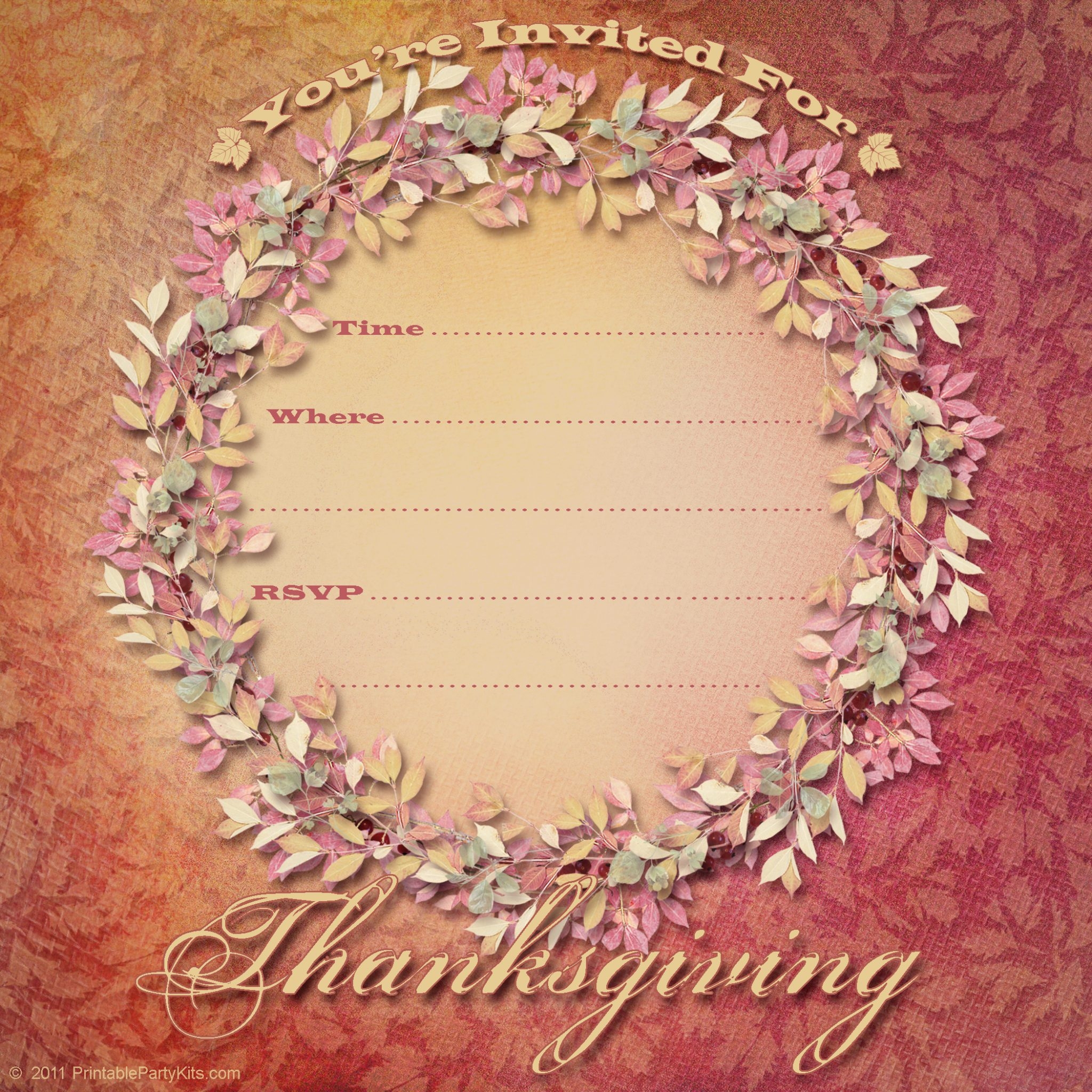 Thanksgiving Invitation Template Printable Party Kits