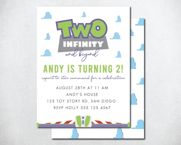 Two Infinity And Beyond Birthday Invitation Buzz Lightyear Invite Two 