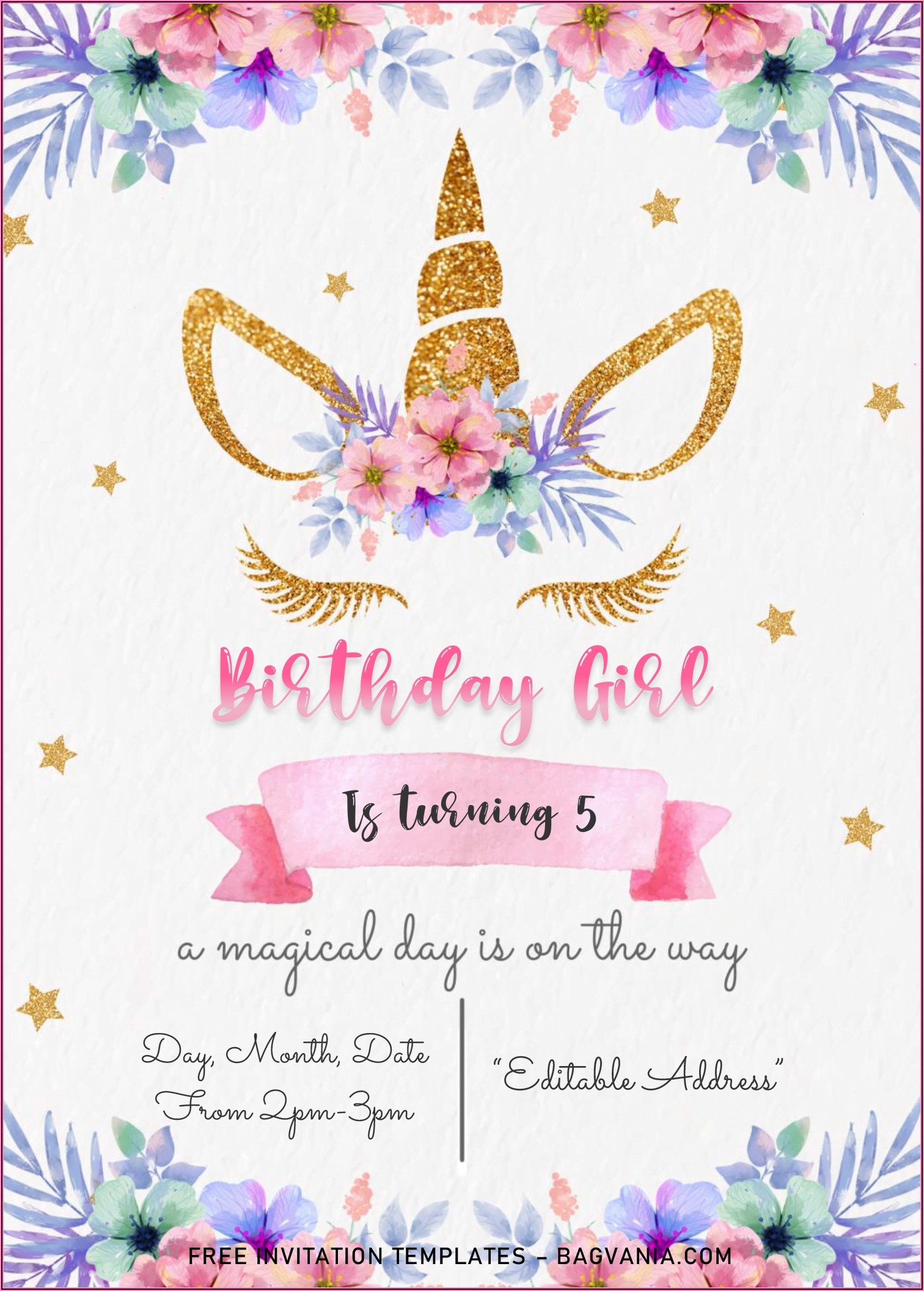 Unicorn Editable Birthday Invitations Templates Free Invitations 